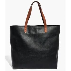 Madewell Black Leather Tote with Brown Handles